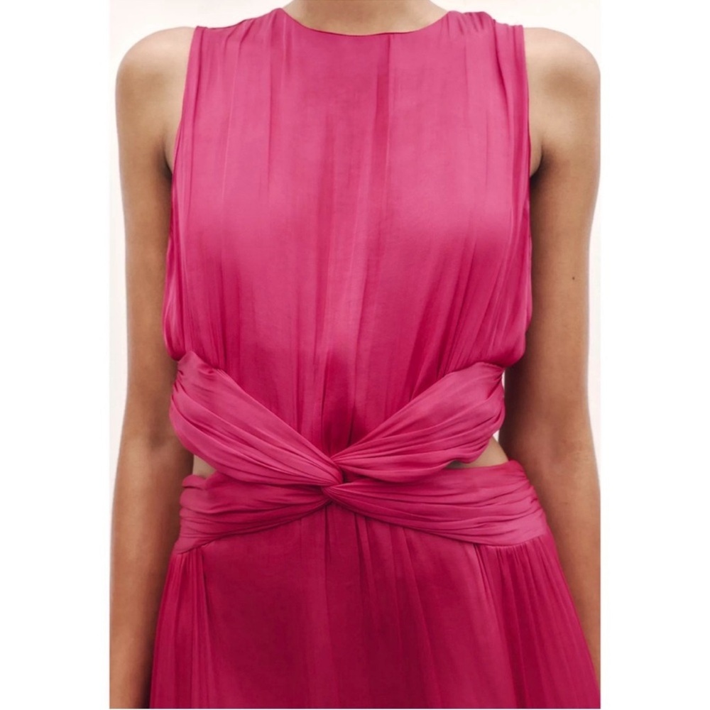 Zara Satin effect cut out sleeveless midi dress fuchsia. S NWT - Picture 3 of 17